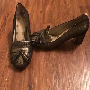 Black with gold shimmer heels